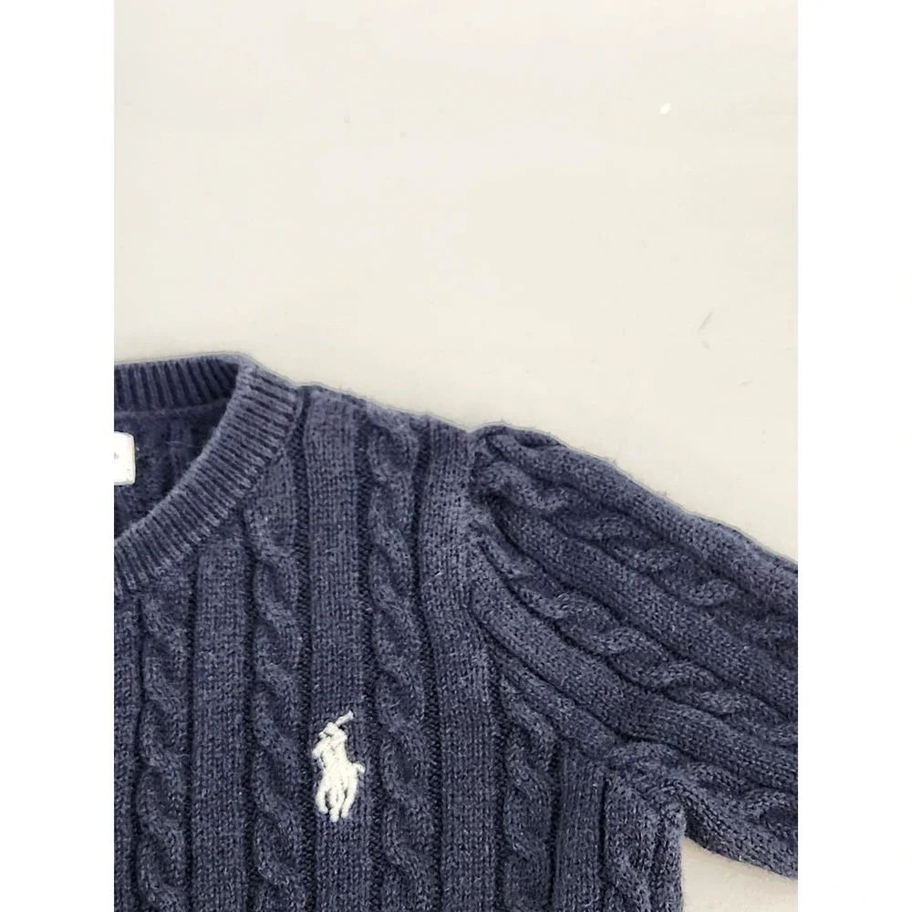 Ralph Lauren Cardigan Baby 3M Navy Blue Cable Knit Button Front Pony Logo